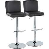 Henry Adjustable Swivel Bar Stool in Chrome & Black Leatherette (Set of 2)